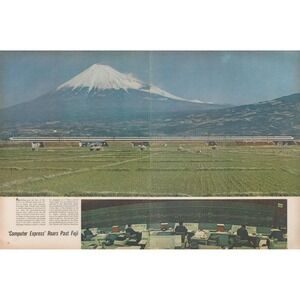 1967 Computer Express Bullet Train Vintage Print Ad Mount Fuji Japan 130 Mph